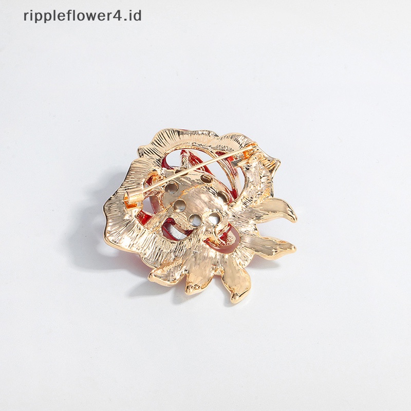 {rippleflower4.id} Fashion Kristal Berlian Imitasi Bunga Mawar Bros Wanita Pesta Pernikahan Perhiasan Aksesoris Pakaian~