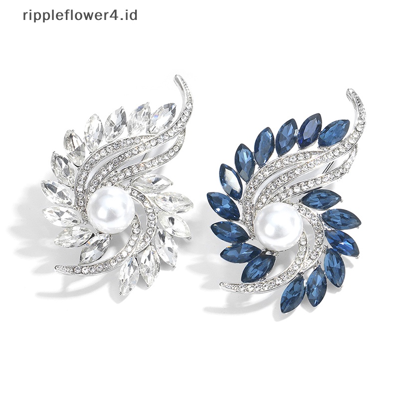 {rippleflower4.id} Fashion Berlian Imitasi Memutar Mutiara Bunga Bros Pin Perhiasan Lencana Pakaian Syal Aksesoris Hadiah~