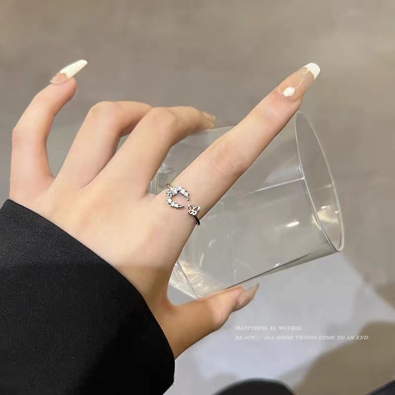 Cincin Pembukaan Geometris Kupu-Kupu Bulan Alloy Berlian Imitasi Korea Untuk Anak Perempuan