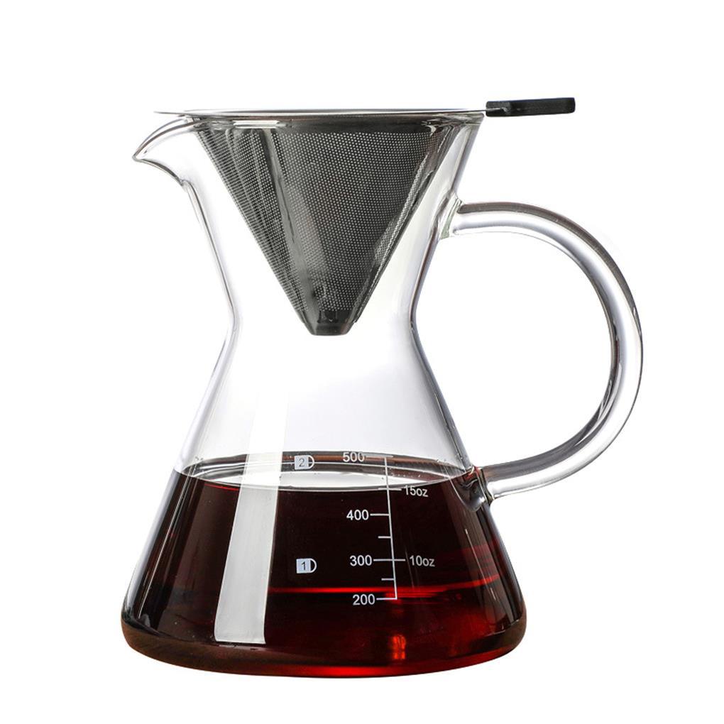 Teko Kopi Kaca 500ml Dengan Filter Stainless Steel Coffee Dripper Pot Untuk Rumah Kantor