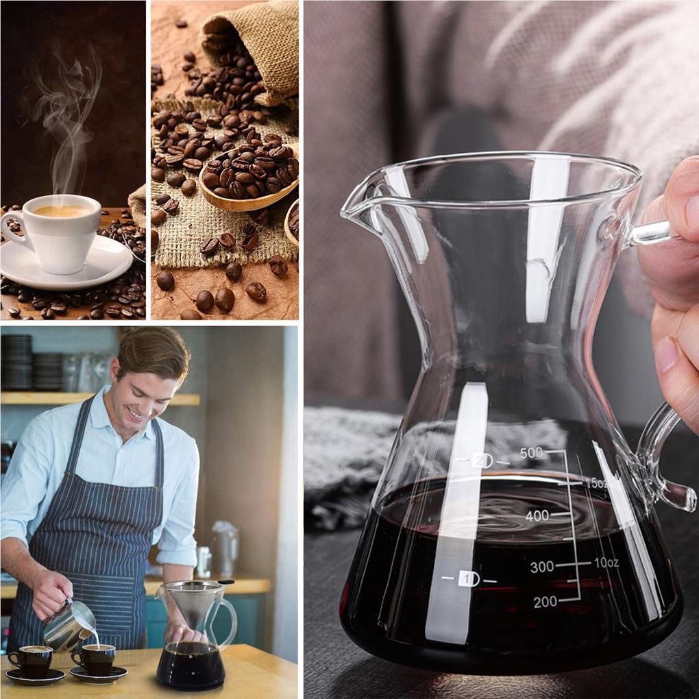 Teko Kopi Kaca 500ml Dengan Filter Stainless Steel Coffee Dripper Pot Untuk Rumah Kantor
