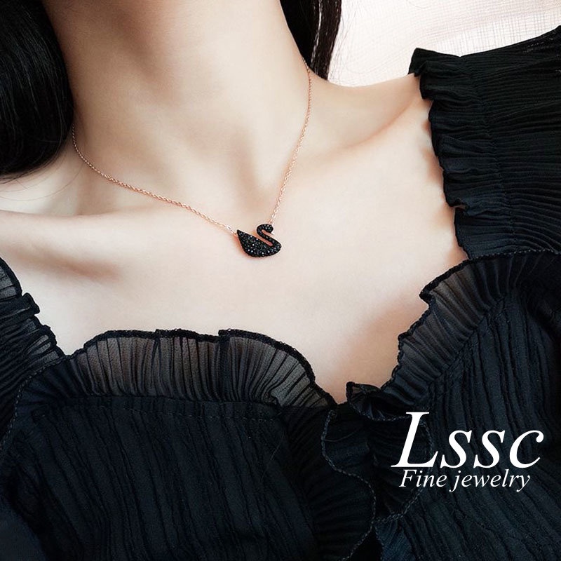 Kalung Titanium Swan Angsa Permata Emas 18K Anti Karat Cantik Aesthetic Korea Aksesoris Wanita Perhiasan