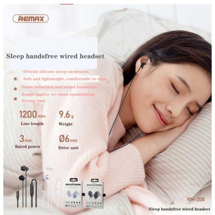 AKN88 - REMAX RM-208 - Hands-free Sleep Silicone Wired 3.5mm Stereo Earphone