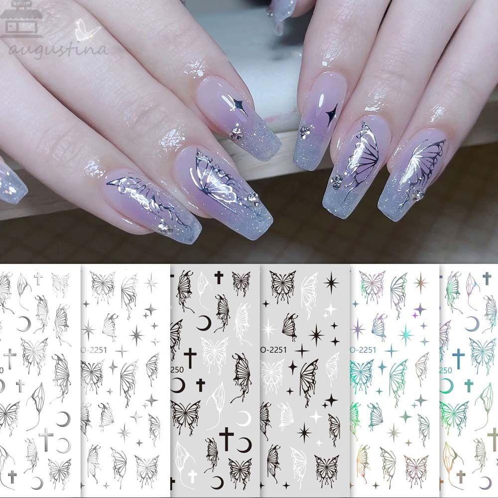 Agustina Stiker Kuku Kupu-Kupu Fashion Ins Style Moon Bronzing Butterfly Self Adhesive Flame Nail Dekorasi