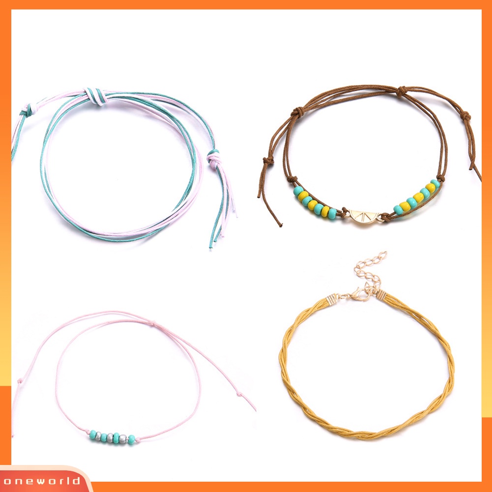 [WOD] 4pcs /Set Multi-Layer Manik-Manik Warna-Warni Pantai Barefoot Sandal Gelang Kaki Ankle Bracelet