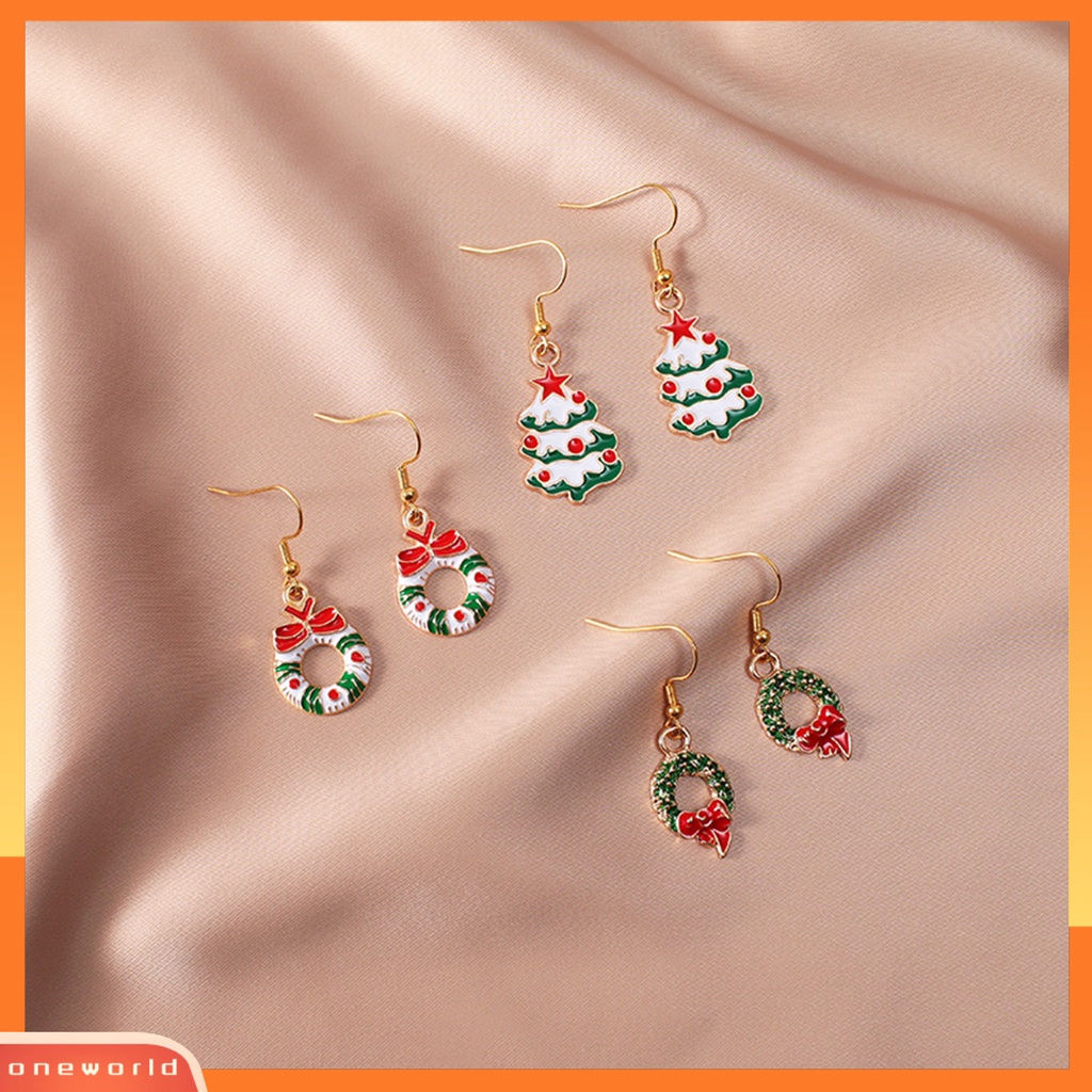 [WOD] 1pasang Anting Menjuntai Pohon Natal Snowman Dripping Oil Santa Claus Earrings Perhiasan Aksesori