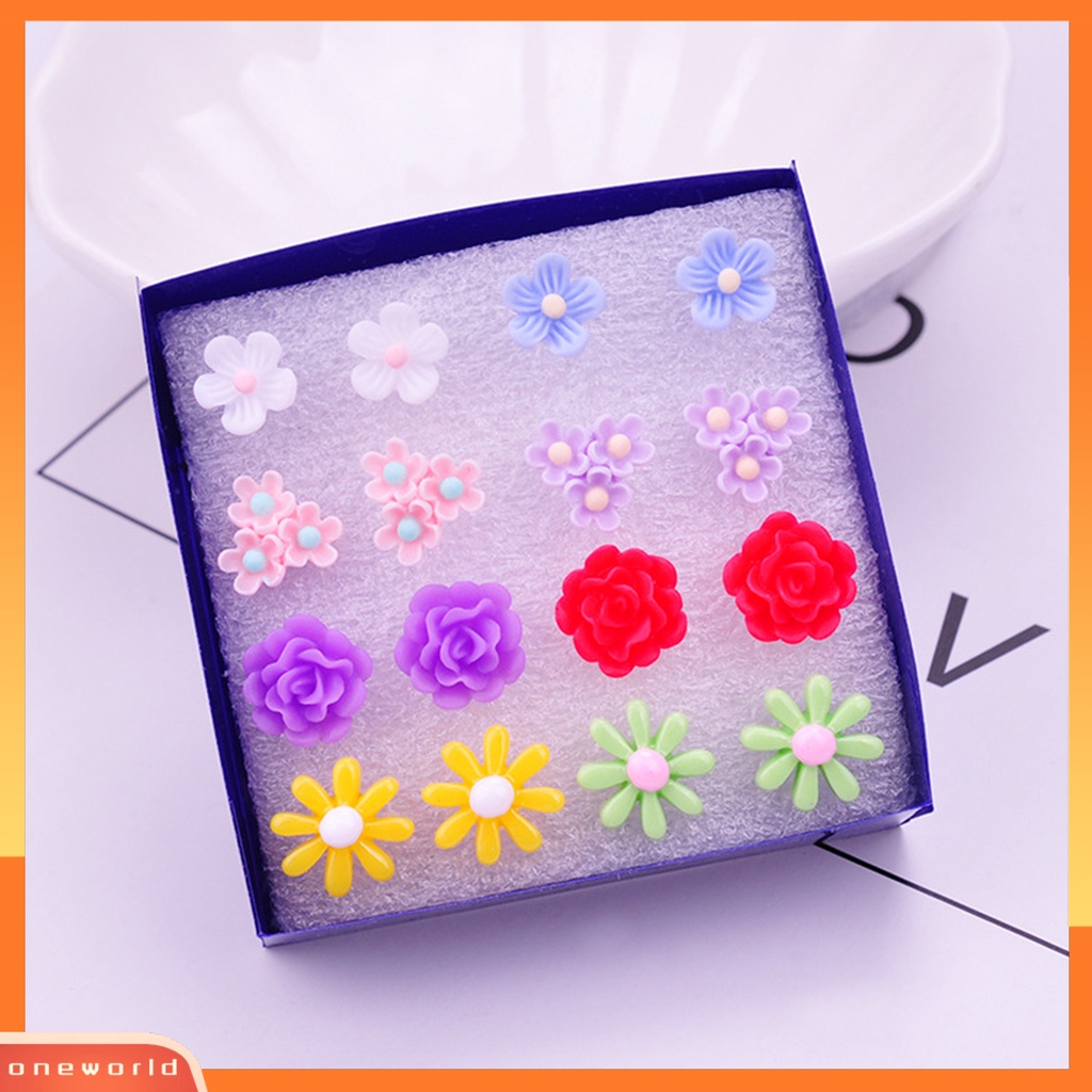 [WOD] 8/6pasang Wanita Ear Studs Set Warna Kontras Beda Bunga Anti Alergi Tidak Iritasi Tanaman Hias Bentuk Hidup Rose Stud Earrings Set Hadiah