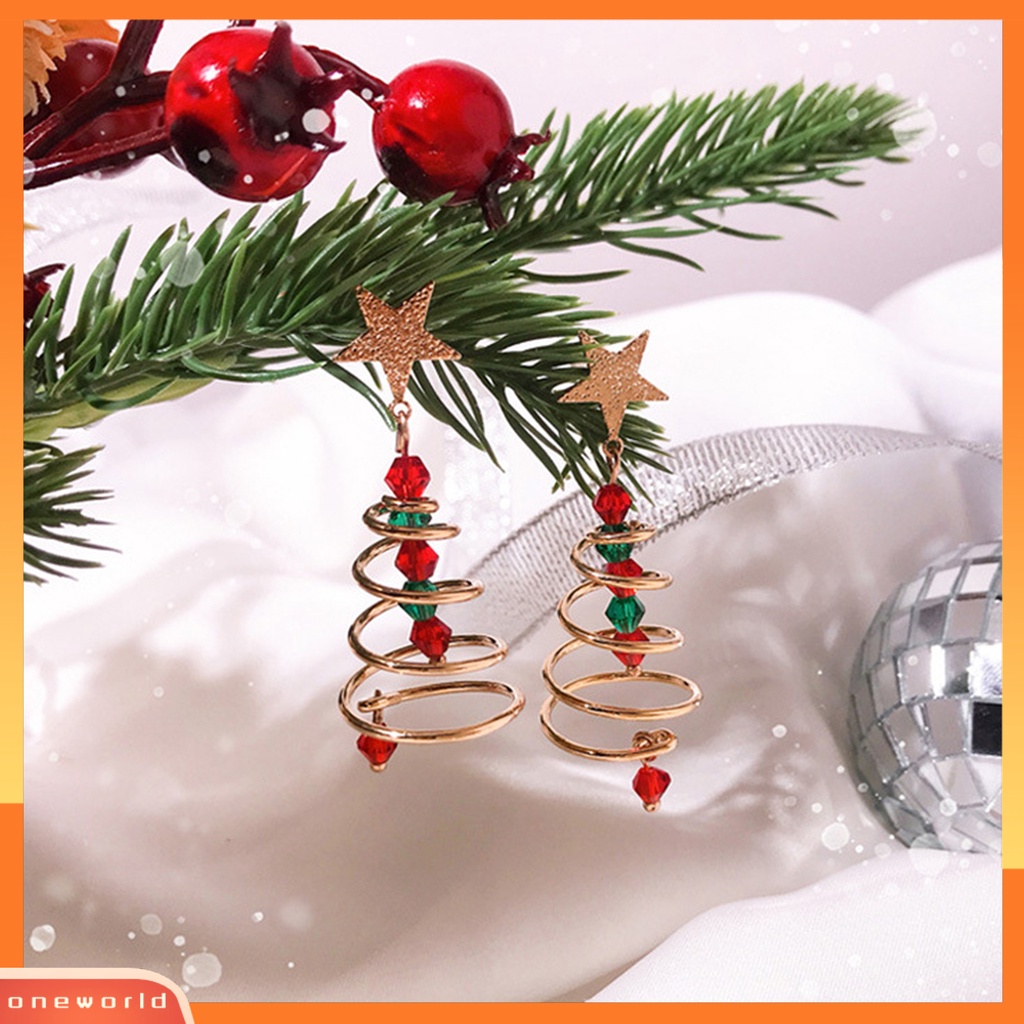 [WOD] 1pasang Anting Pohon Natal Bintang Berujung Lima Plating Warna Kontras Perhiasan Tekstur Halus Menjuntai Anting-Anting Gadis Hadiah Natal