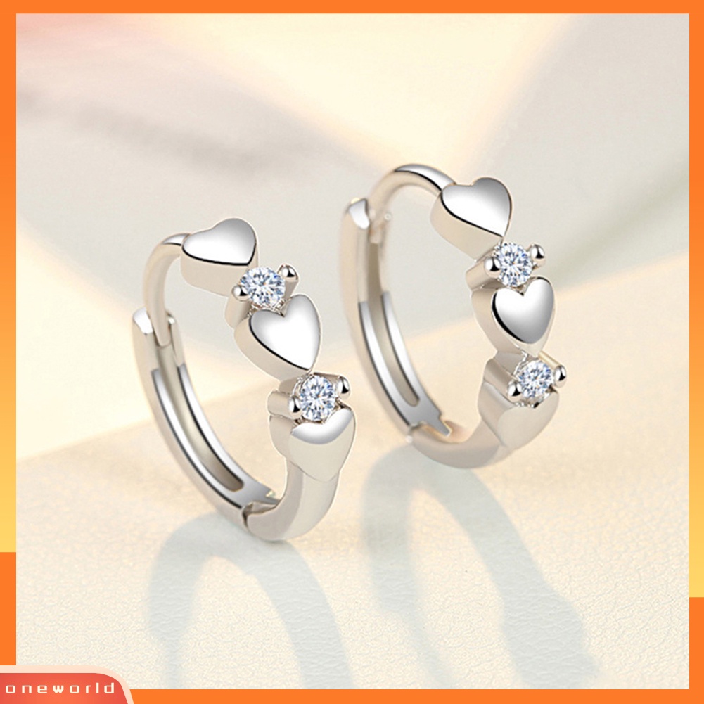 [WOD] Wanita Cubic Zirconia Hias Hati Huggie Anting Hadiah Perhiasan Pesta Pernikahan
