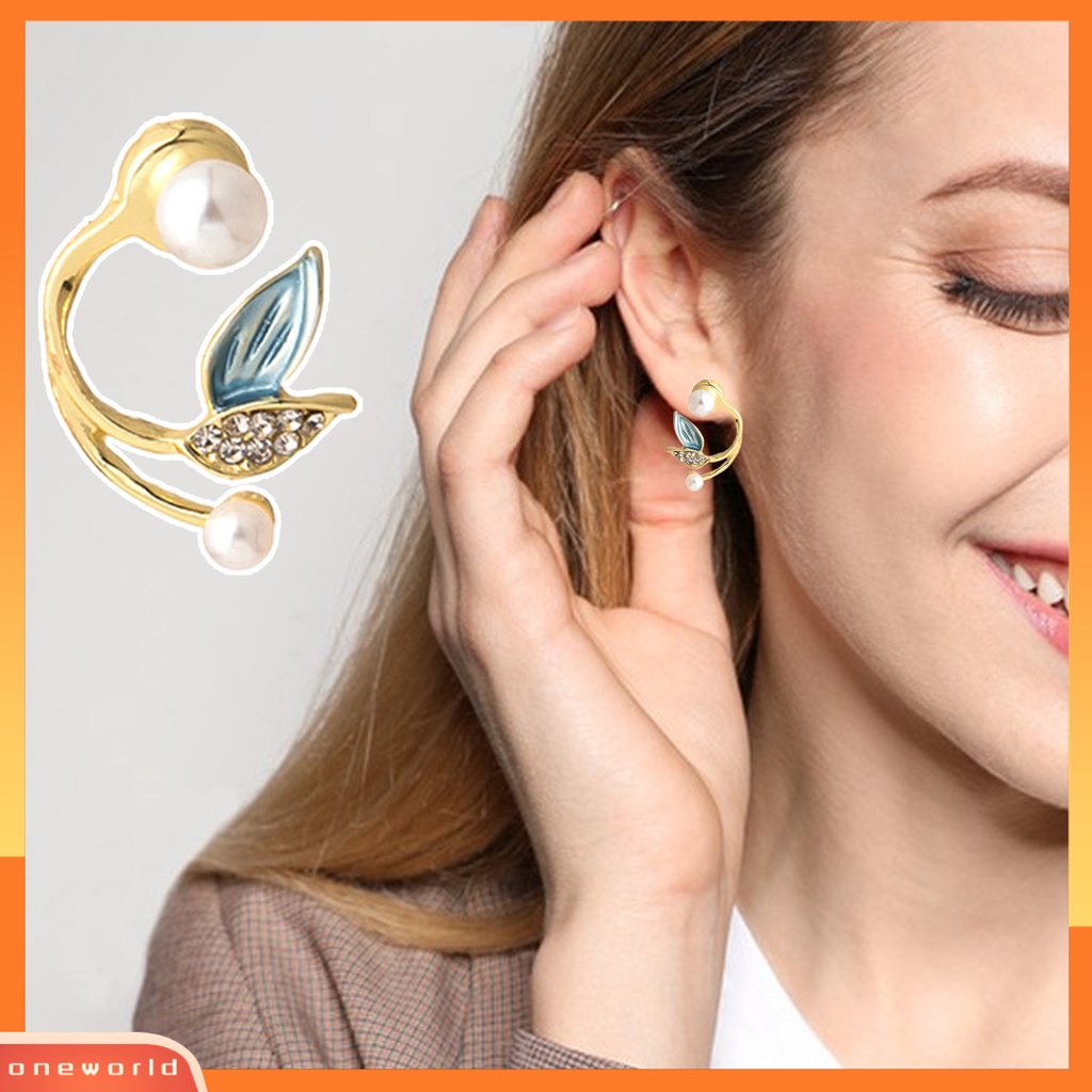 [WOD] 1pasang Anting Tusuk Glitter Mutiara Imitasi Dekorasi Telinga Retro Temperamen Mermaid Tail Shape Rhinestone Earrings Untuk Perjamuan