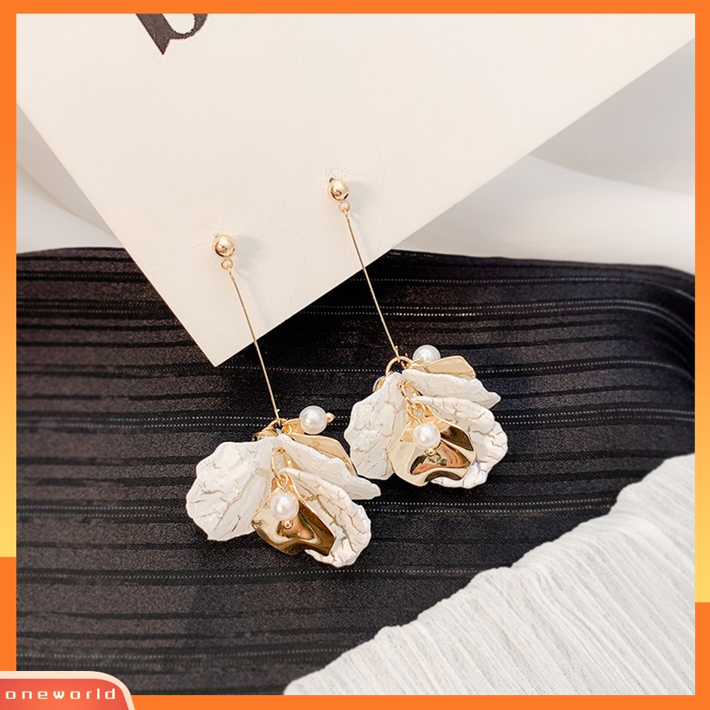 [WOD] Fashion Wanita Kelopak Bunga Panjang Drop Menjuntai Ear Stud Earrings Pesta Perhiasan Hadiah