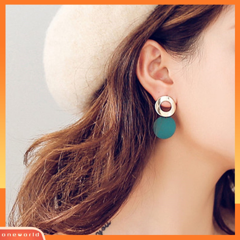 [WOD] 2pasang Bergaya Wanita Geometris Bulat Menjuntai Berongga Lingkaran Stud Earrings Jewelry