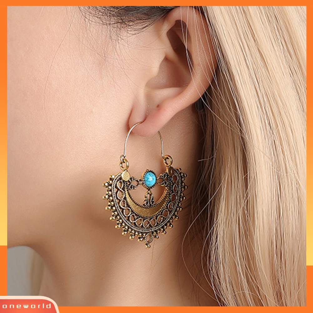 [WOD] Etnik Berongga Buatan Turquoise Chandelier Drop Menjuntai Anting Wanita Hadiah