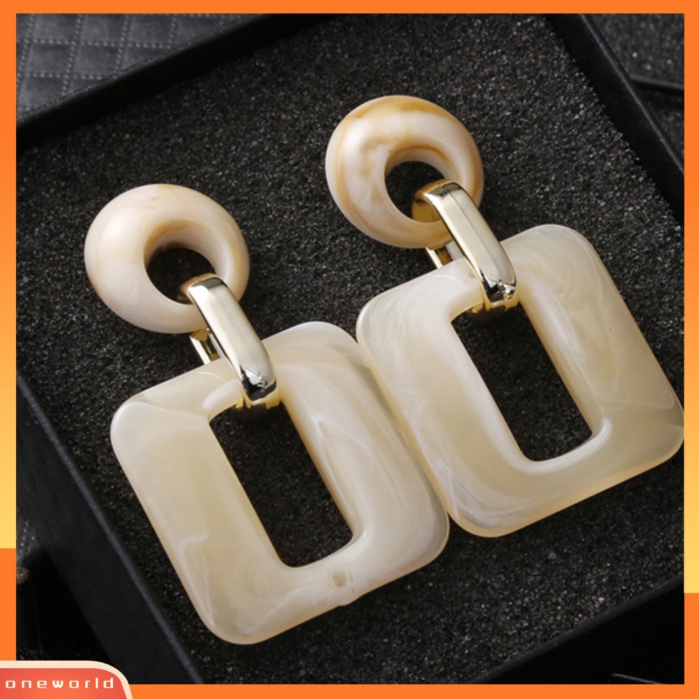 [WOD] Wanita Persegi Geometris Drop Menjuntai Resin Ear Stud Statement Earrings Perhiasan