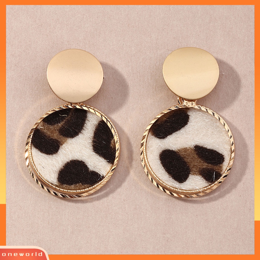 [WOD] 1pasang Anting Wanita Anting Hoop Lingkaran Geometris Bahan Alloy Motif Leopard Anting Bulat Untuk Pakaian Sehari-Hari