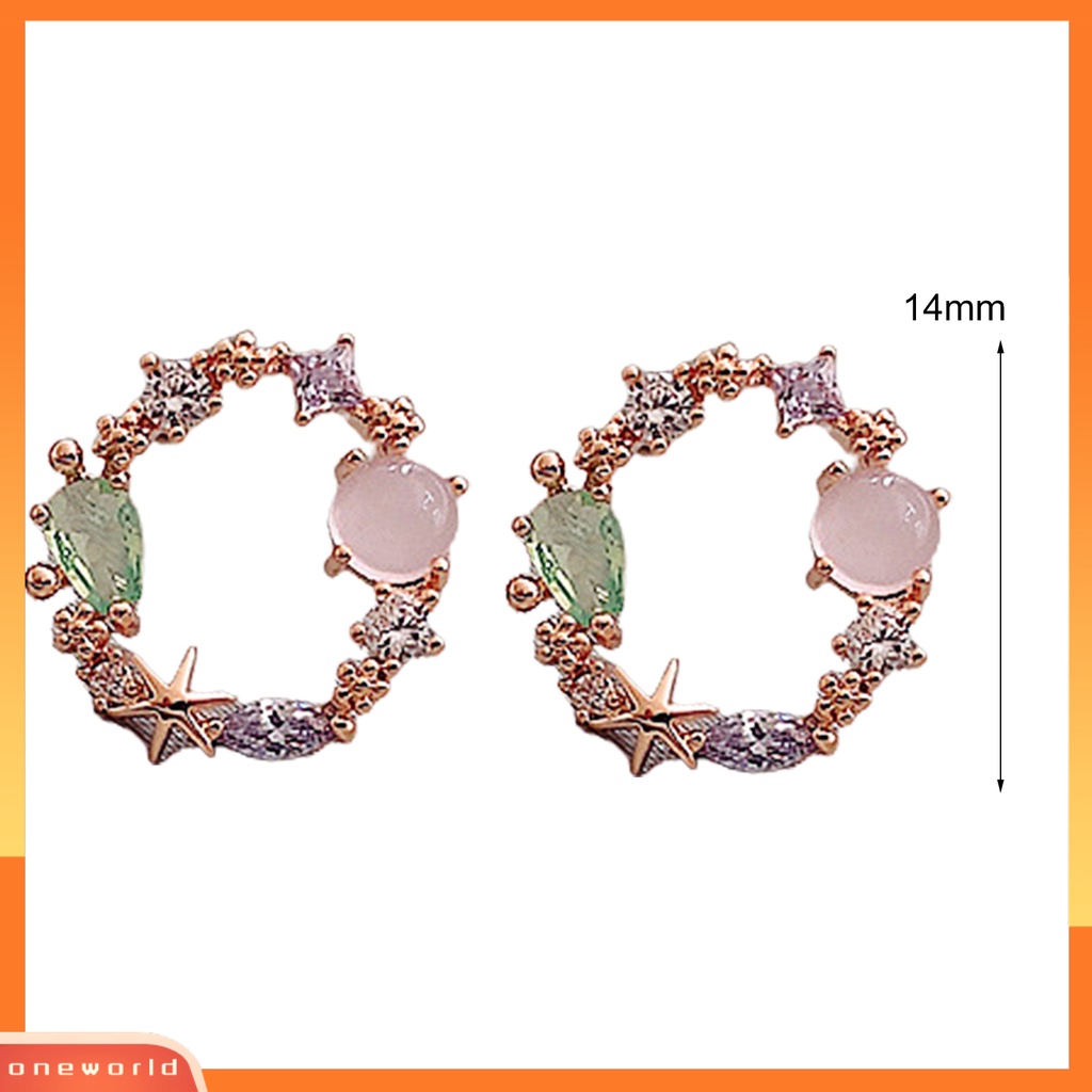 [WOD] 2pcs Ear Stud Anting Tusuk Berlian Imitasi Warna-Warni Lucu Cantik Pink Hijau Untuk Dekorasi