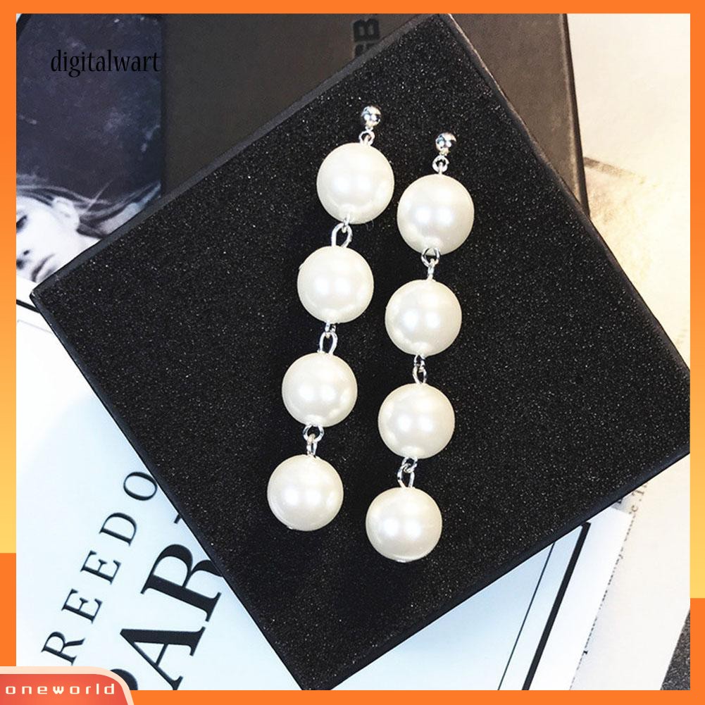 [WOD] Wanita Elegan Pesta Besar Mutiara Imitasi Panjang Menjuntai Stud Earrings Hadiah Valentine