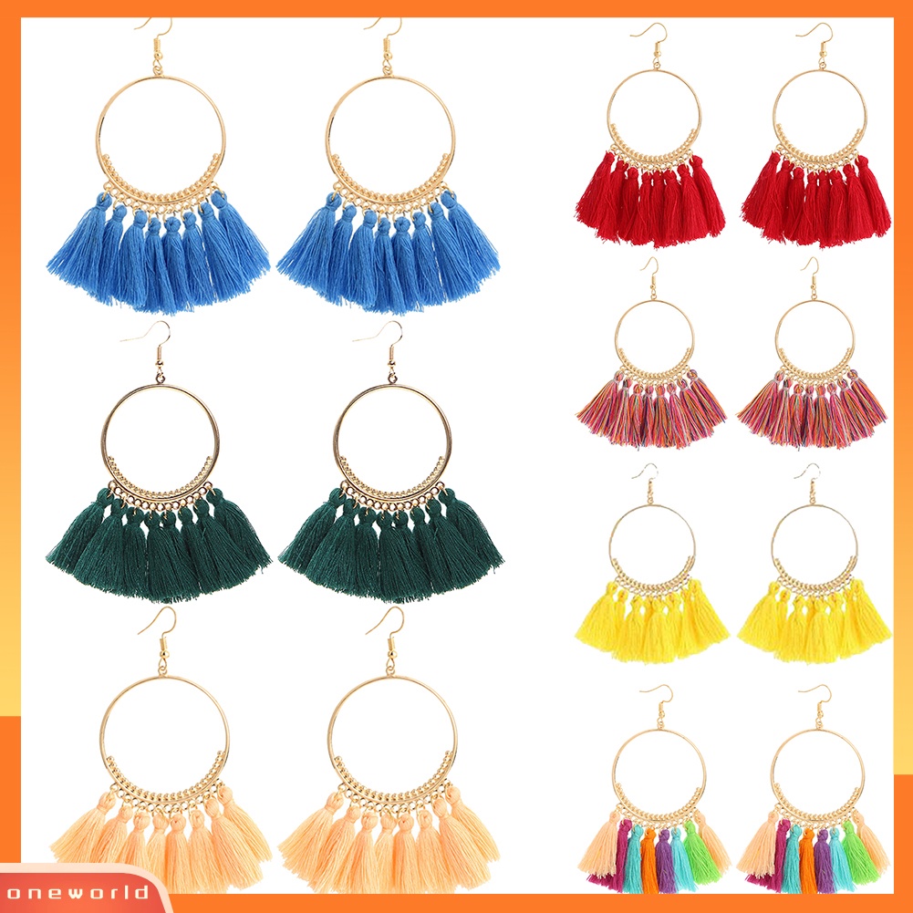 [WOD] Vintage Wanita Pesta Lingkaran Besar Rumbai Liontin Statement Hook Earrings Perhiasan