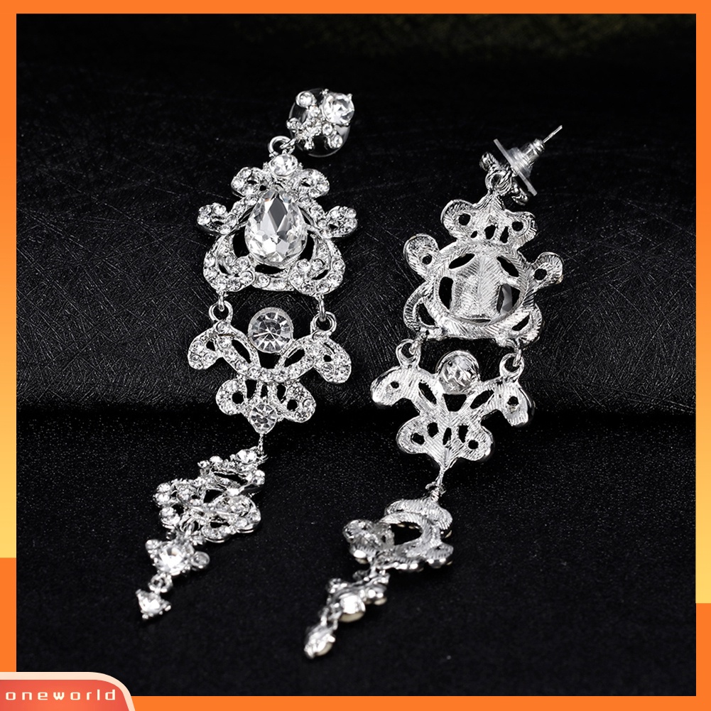 [WOD] Wanita Pernikahan Pengantin Pertunangan Panjang Menjuntai Lampu Gantung Rhinestones Stud Earrings