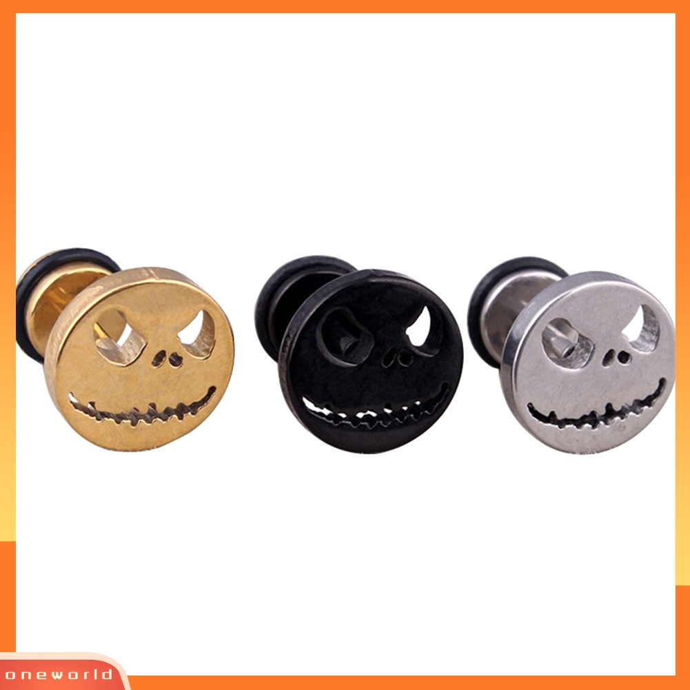 [WOD] 1pc Pria Wanita Halloween Tengkorak Baja Titanium Telinga Stud Anting Tindik Perhiasan