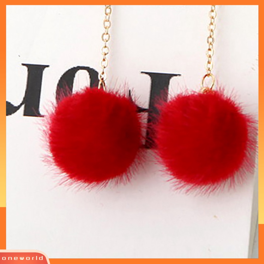 [WOD] 1pasang Anting Wanita Perhiasan Fashion Ringan 5warna Fluffy Ball Anting Menjuntai Panjang Untuk Cocktail