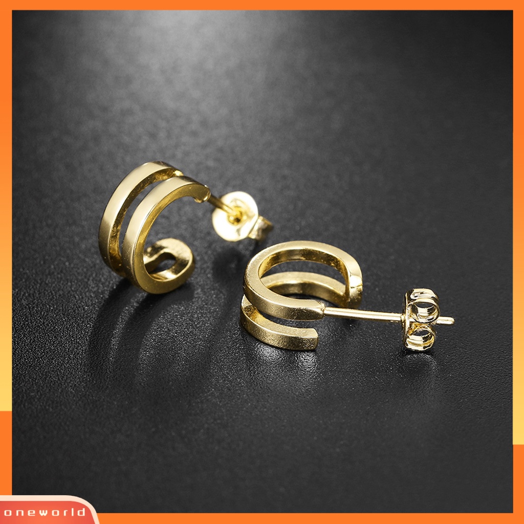 [WOD] 2pcs Berlian Imitasi Pejantan Telinga Dengan Penyumbat Telinga Tindik Indah All-Match Menawan Shiny Double Layer Women Earrings Untuk Kehidupan Sehari-Hari
