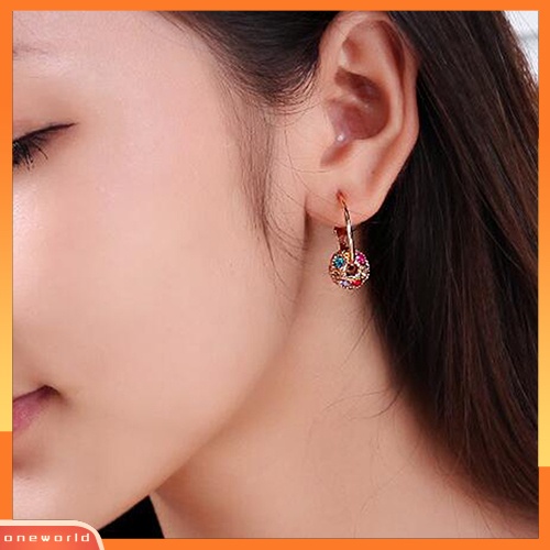 [WOD] Wanita Berlian Imitasi Warna-Warni Beruntung Bola Liontin Huggie Leverback Earrings Eardrops