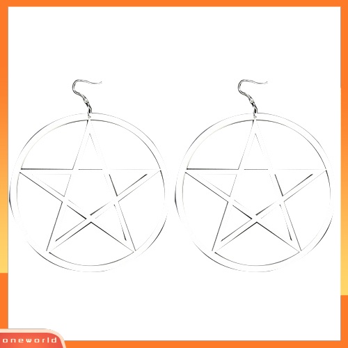 [WOD] Punk Vintage Besar Berongga Pentacle Bulat Menjuntai Statement Earrings Ear Studs