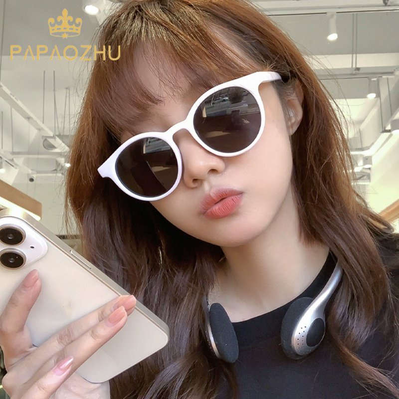 Papaozhu Cool White Round Frame Sunglasses Untuk Wanita Pria Tredny UV400 Protection Driving Shades OOTD Outdoor Sun Glasses Daily Eyewear