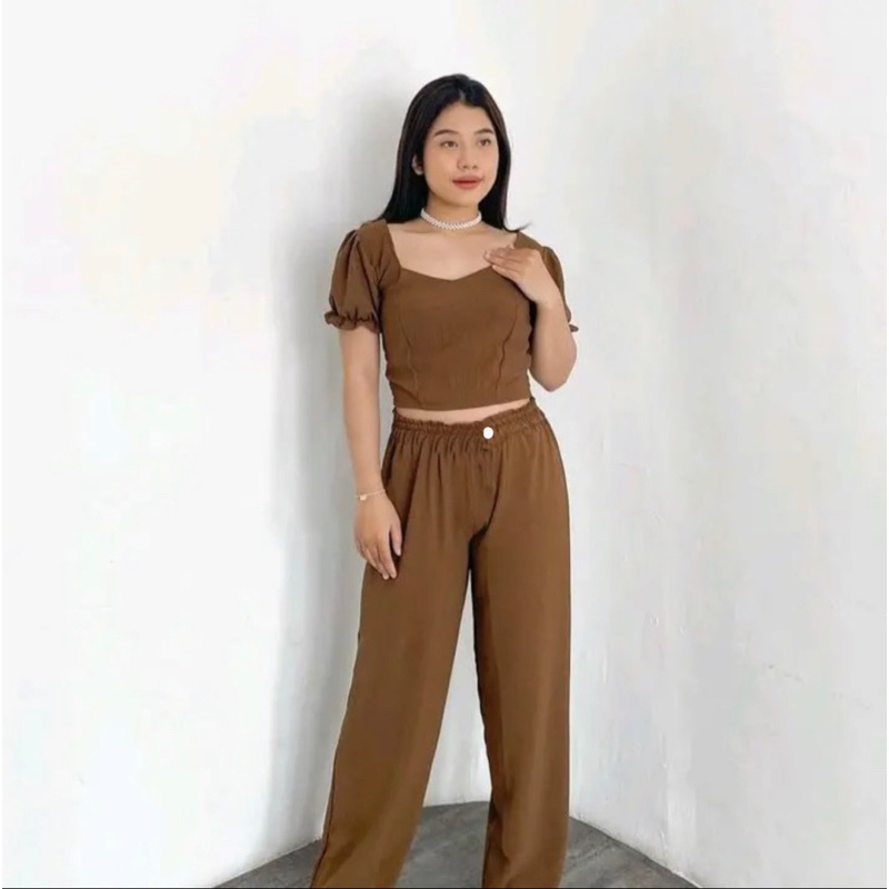 BEFAST - ZRD OOTD WANITA ONESET TISA / SETELAN VERO 2in1 / Oneset Wanita Terbaru / Fashion Kekinian Remaja ABG Trendy / Set Atasan Sabrina Lengan Pendek+Celana Panjang / Pakaian Casual Wanita / Outfit Daily Remaja ABG / Setelan Polos