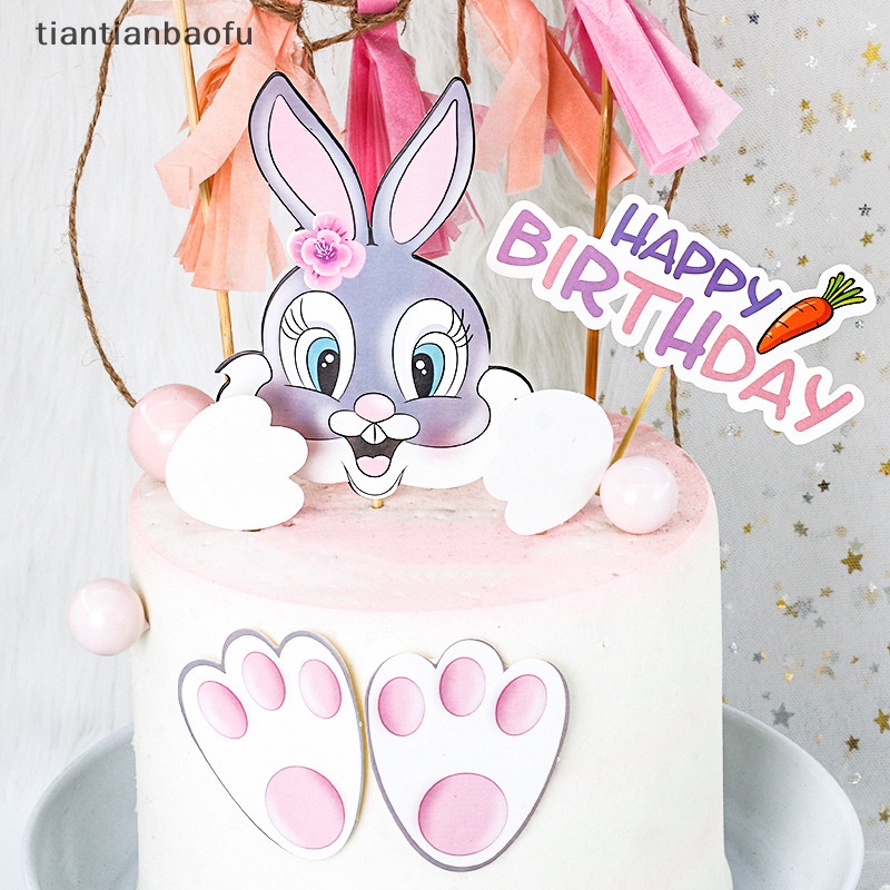 [tiantianbaofu] Kelinci Bunny Tapak Wortel Kue Topper Selamat Ulang Tahun Cupcake Dekorasi Perlengkapan Butik