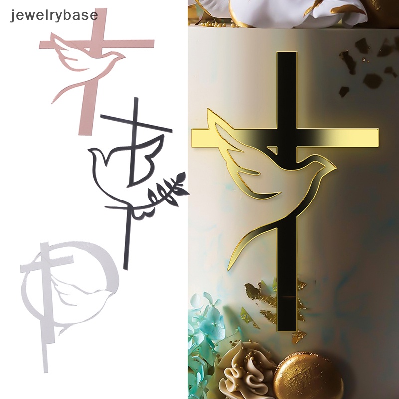 [jewelrybase] 1pc Dove Cross Gold Topper Perjamuan Pertama Minimalis Akrilik Dekorasi Kue Butik