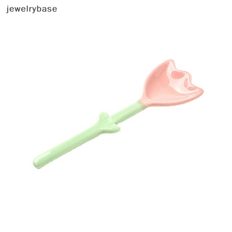 [jewelrybase] 1pc Tulip Shaped Ceramic Spoon 3D Flowers Sendok Kopi Sarapan Dessert Spoon Butik