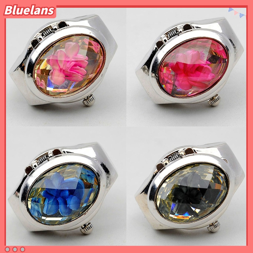 [BLS] Jam Tangan Quartz Cincin Jari Berlian Imitasi Unisex Fashion Oval Flip Untuk Club Pesta