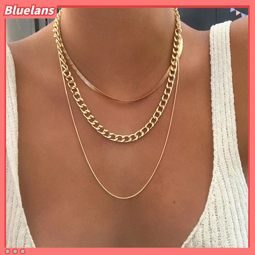 [BLS] 3pcs/set Tebal Adjustable Extension Rantai Wanita Kalung Tiga Lapisan Stackable Choker Necklace