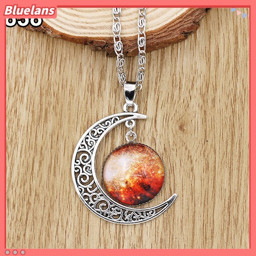 [BLS] Wanita Fashion Kaca Galactic Paduan Rantai Bulan Sabit Liontin Kalung