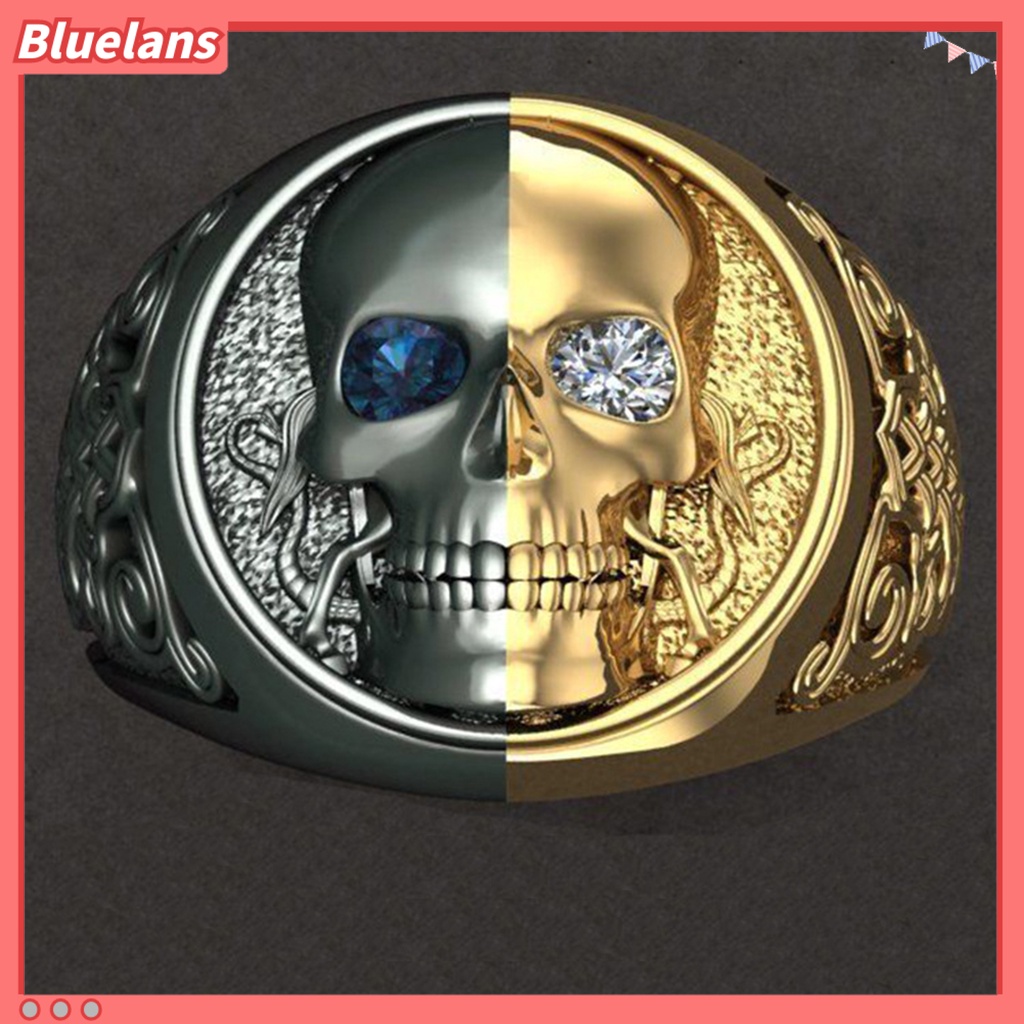 [BLS] Cincin Pesta Halus Indah Dilapisi Paduan Mengerikan Pria Wanita Cincin Tengkorak Ukiran Untuk Pesta Custom