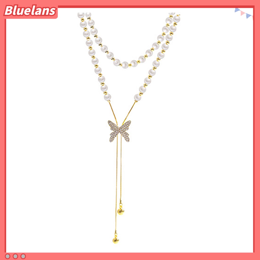 [BLS] Fashion Kalung Pengerjaan Halus Eye-catching Kupu-Kupu Rumbai Desain Finishing Terang Tidak Luntur Dekorasi Tahan Lama Wanita Mutiara Imitasi Kalung Perhiasan Aksesori