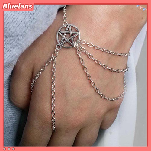 [BLS] Wanita Fahsion Wiccan Budak Pentagram Pentacle Dihiasi Rantai Gelang Perhiasan