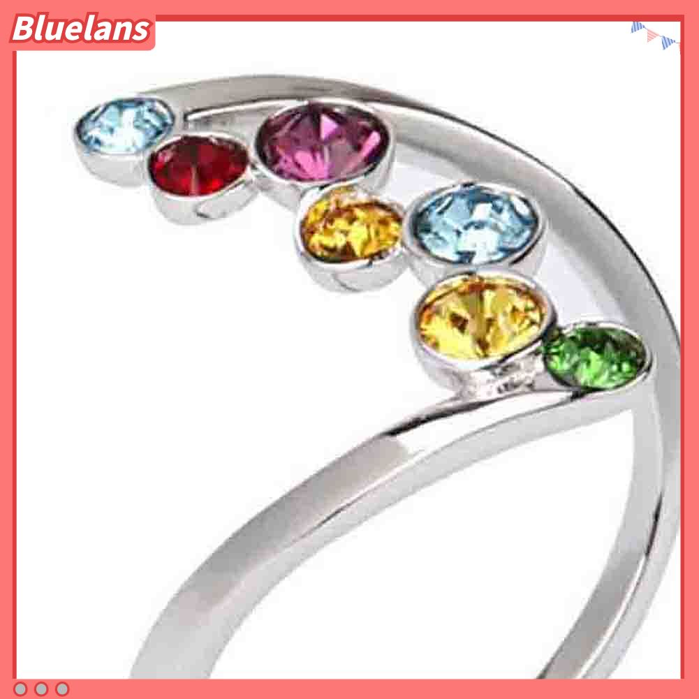 [BLS] Fashion Wanita Mengkilap Multicolor Berlian Imitasi Bertatahkan Jari Cincin Pesta Perhiasan Hadiah