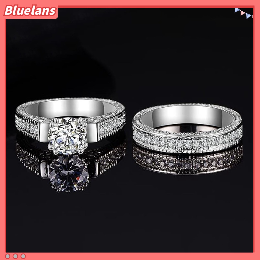 [BLS] 2pcs Cincin Pasangan Bentuk Geometri Cubic Zirconia Pria Wanita Shiny All Match Rings Untuk Pernikahan