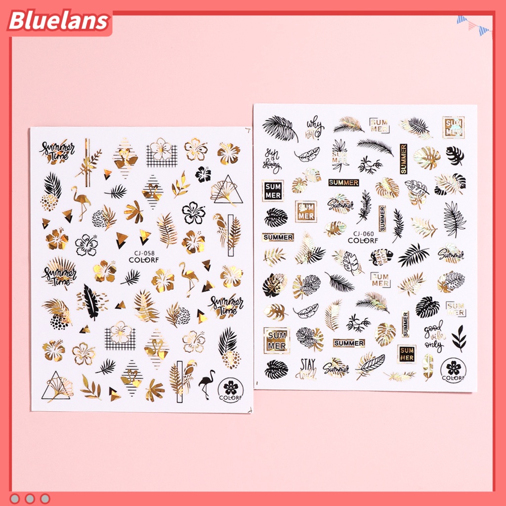 [BLM] Stiker Dekorasi Kuku Green Leaves Marine Life Decal Self-adhesive Lucu Graffiti 2D Nail Art Stiker Manicure Decal Perlengkapan Kuku