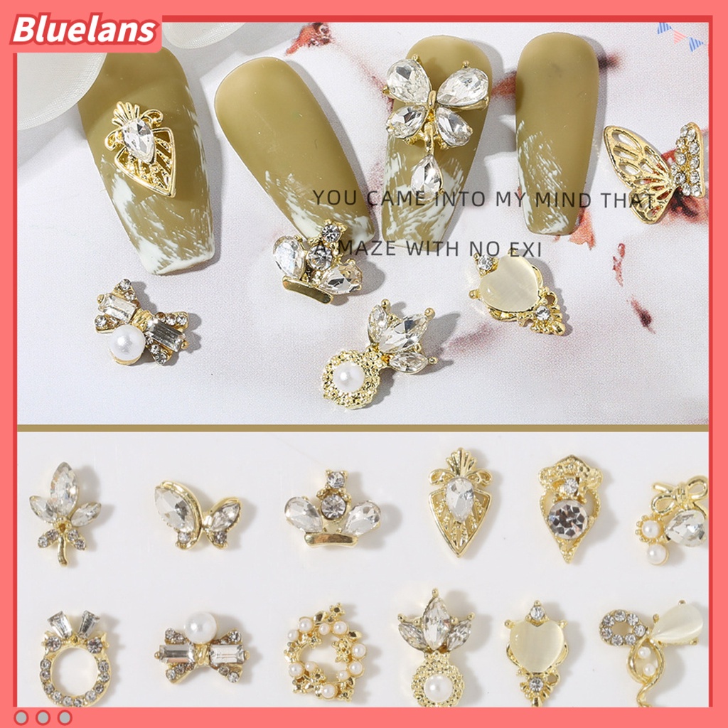 [BLM] 10pcs Manicure Decor Tiga Dimensi Bersinar Mempesona Efek Visual DIY Alloy Butterfly Heart Water Drop Garland Nail Charm Nail Salon Supply