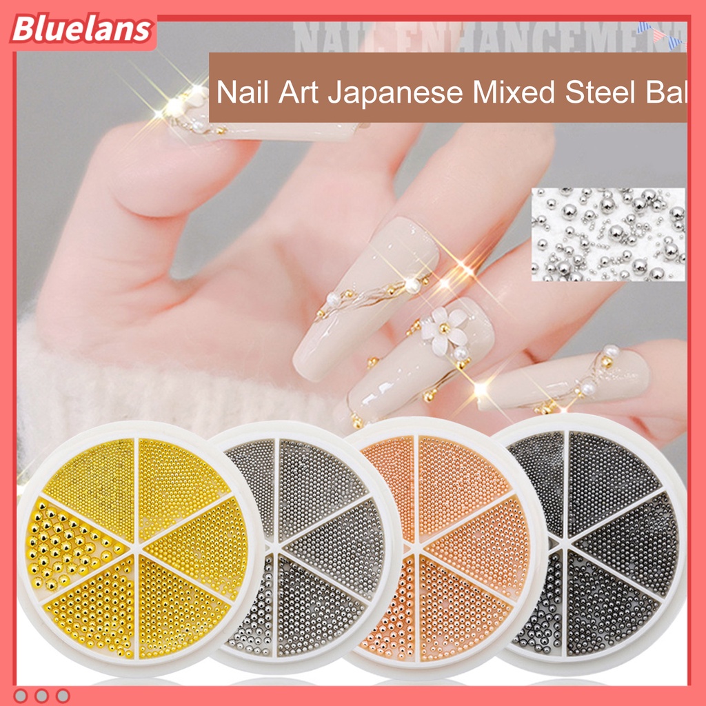 [BLM] 1kotak 0.8-3mm Manik-Manik Kuku 6kisi DIY Kombinasi 3D Desain Bulat Dipoles Manicure Decor Multi-Ukuran Nail Art Baja Kecil Manik-Manik Caviar Perlengkapan Salon Kuku