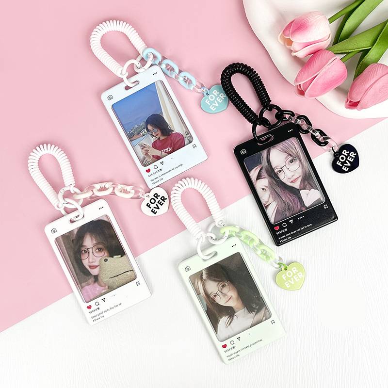 Ins Card Holder Photocard Case Pelindung Display Frame Tas Kartu ID Bank Kredit Dengan Gantungan Kunci