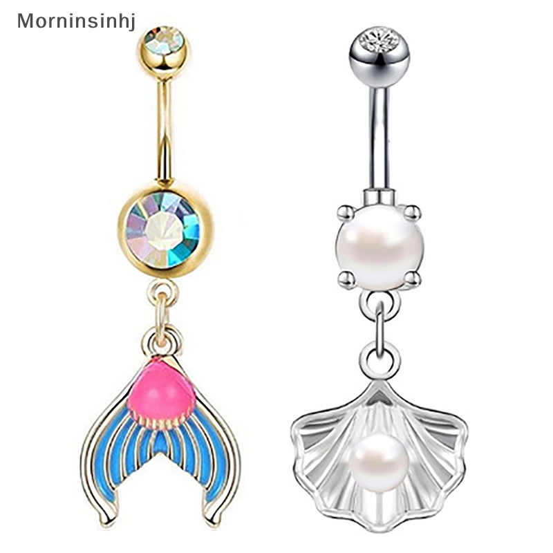 Mornin 1Pc/Set Stainless Steel Shell Fishtail Pusar Cincin Mutiara Pusar Kuku Fashion Kreatif Belly Button Rings Untuk Wanita Perhiasan Tubuh id