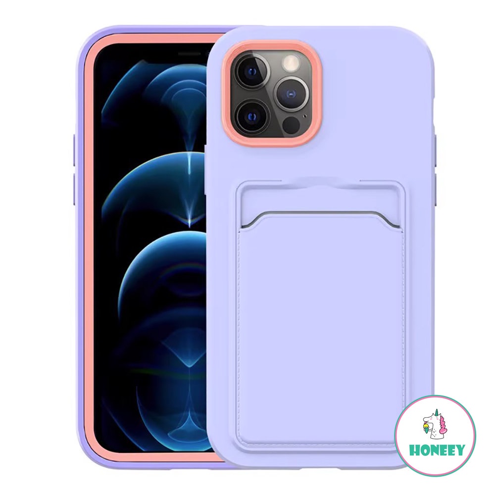 Tas Kartu Warna Kontras Casing Ponsel Untuk iPhone 14 Pro Max11 13 12 Pro XS Max X XR 7 8 Plus Slot Kartu Silikon Shockproof Cover