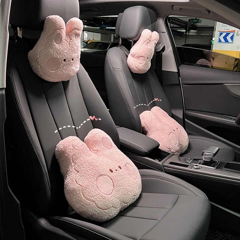 Car cute rabbit headrest, headrest Kartun Kreatif Mobil