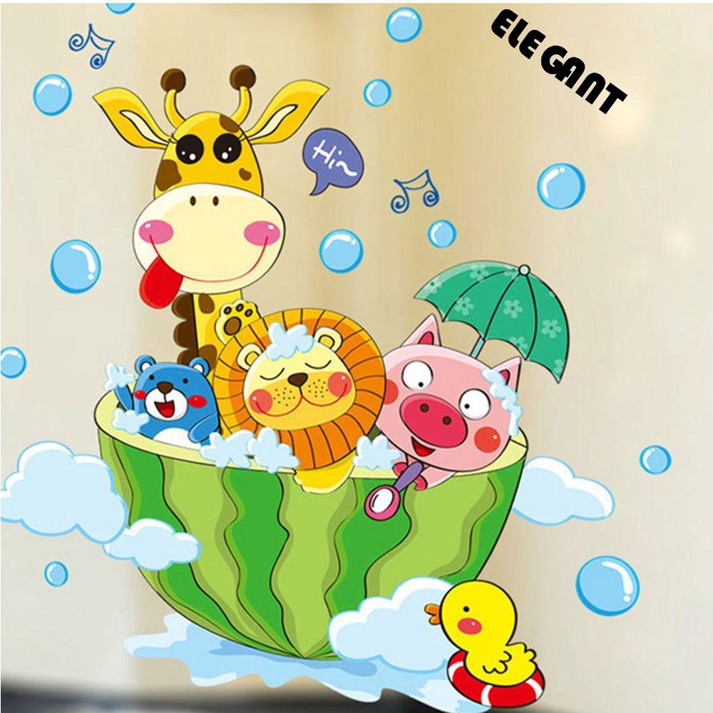 [Elegan] Stiker Dinding Rusa Singa Lucu Kamar Anak Hewan Tahan Air Removable Mandi Shower Kartun Decals