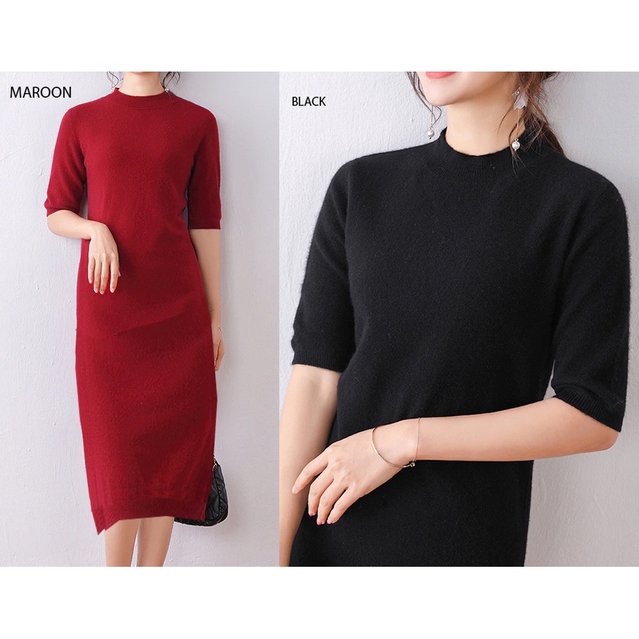 (D101) Slit midi knit loose dress rajut